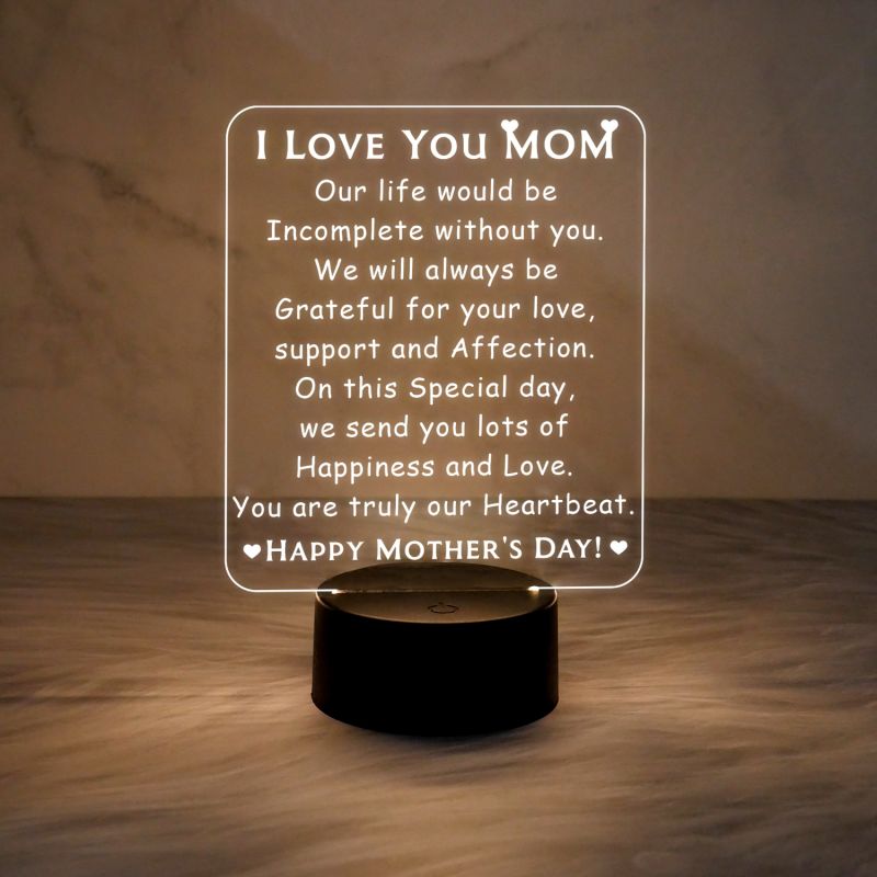 I Love You Mom Gift Night Lamp | Birthday Gift for Mothers Day | Warm White Light & On/Off Touch Button | USB Power Cable